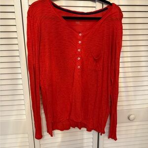Aerie Bright Red Henley Top